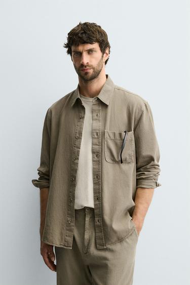 CAMISA LAVADA ALGODÓN - LINO - Tostado de Zara