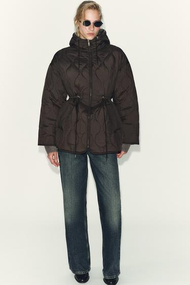 WATER-REPELLENT QUILTED JACKET WITH HOODIE - Light brown by Zara