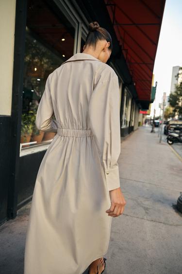 ROBE MI-LONGUE AVEC CEINTURE - Beige de Zara - Image 6