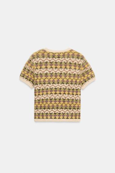 PULL EN MAILLE JACQUARD EFFET BROSSÉ - Multicolore de Zara - Image 4