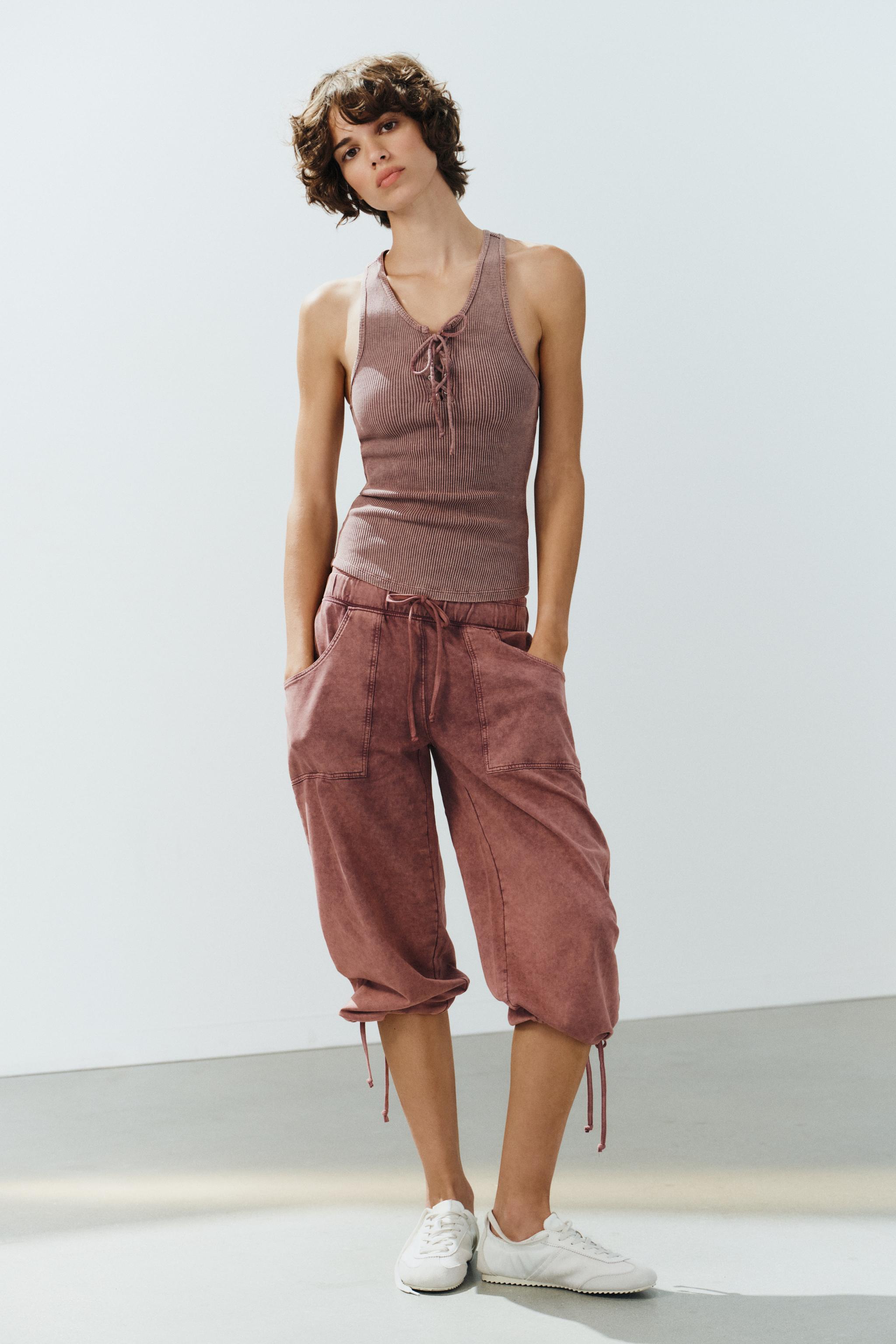 WASHED EFFECT DRAWSTRING TOP — Eggplant