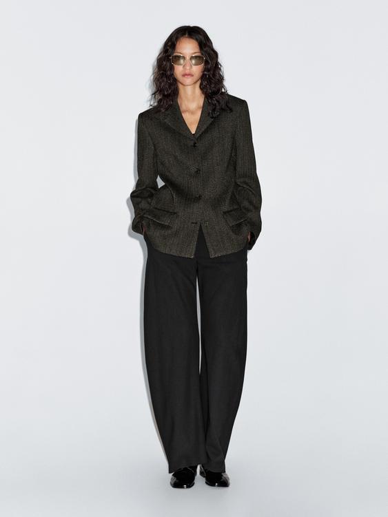 Herringbone wool blend blazer