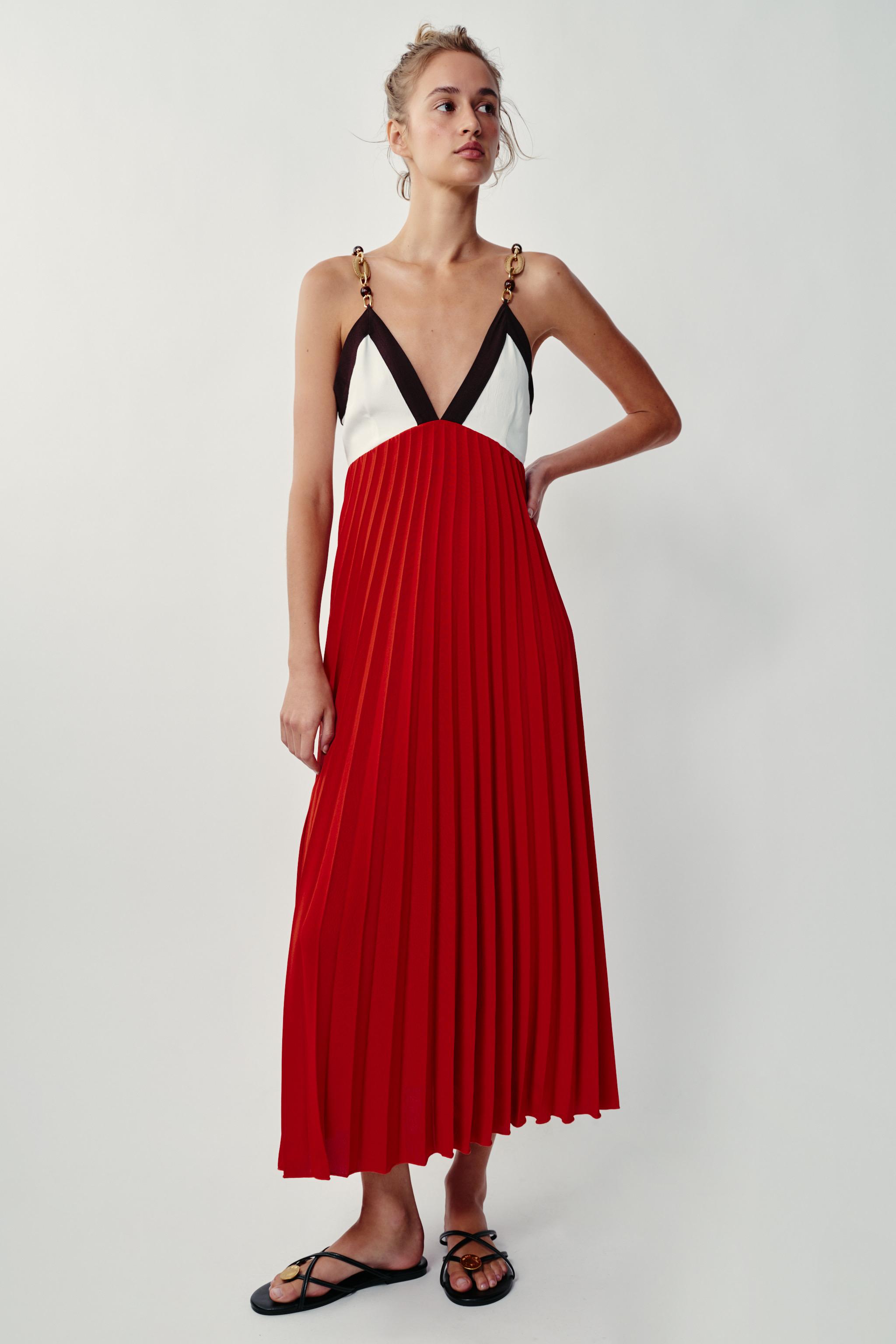 BEADED PLEATED MIDI DRESS