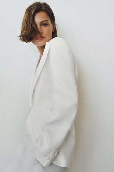 ZW COLLECTION TUXEDO-STYLE LINEN BLEND BLAZER - White by Zara