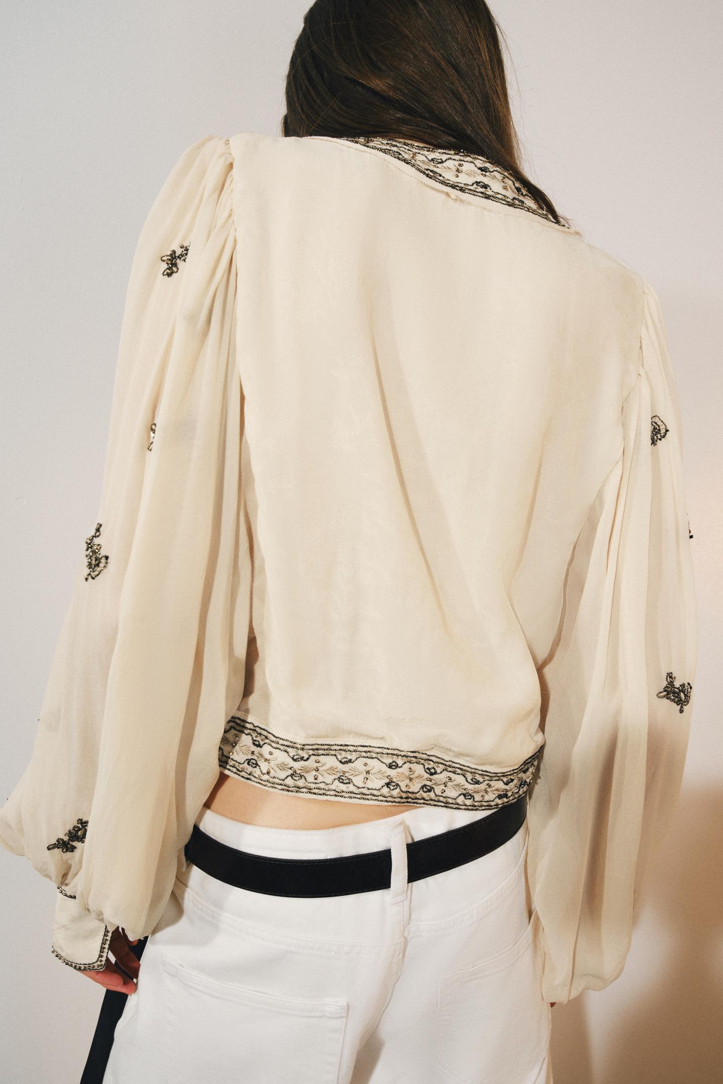 Женская блузка Zara Bead Embroidered Blouse ZW Collection, цвет: Экрю — фото 4
