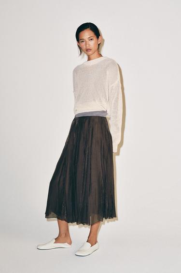 CHÂN VÁY MIDI PHỐI VẢI THƯỚT THA ZW COLLECTION - Màu nâu từ Zara