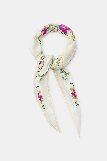 Zara BANDANA MARAMA SA CVETNIM VEZOM – Ekru