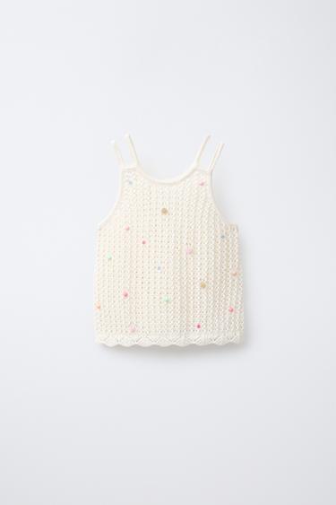 Zara BEADED KNIT TOP - Ecru - Image 0