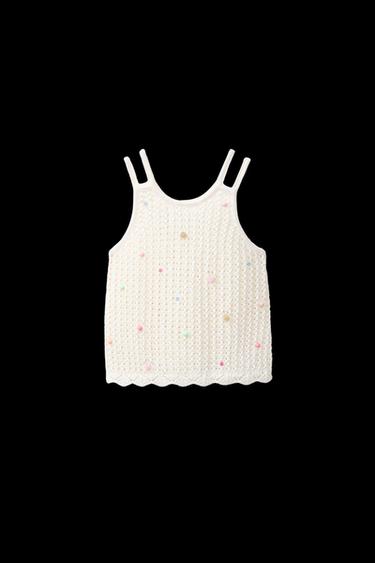 Zara BEADED KNIT TOP - Ecru - Image 0