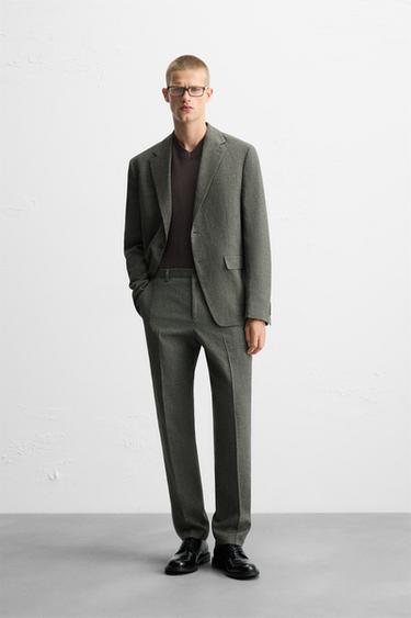 HOUNDSTOOTH LINEN BLEND SUIT - Duck green by Zara
