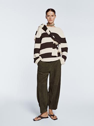 Zara 100% cotton striped knit sweater - Ecru