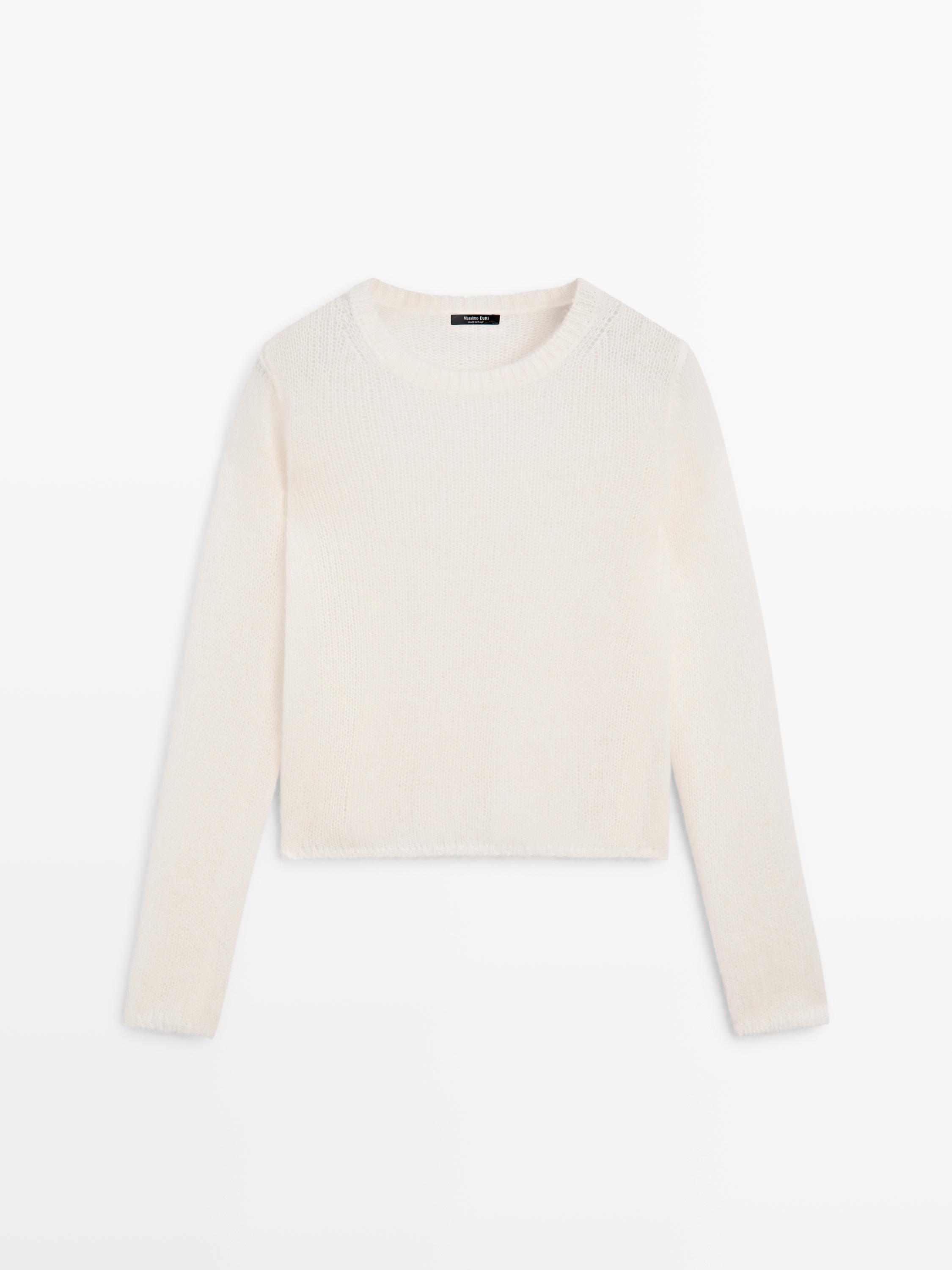 Knit alpaca blend crew neck sweater