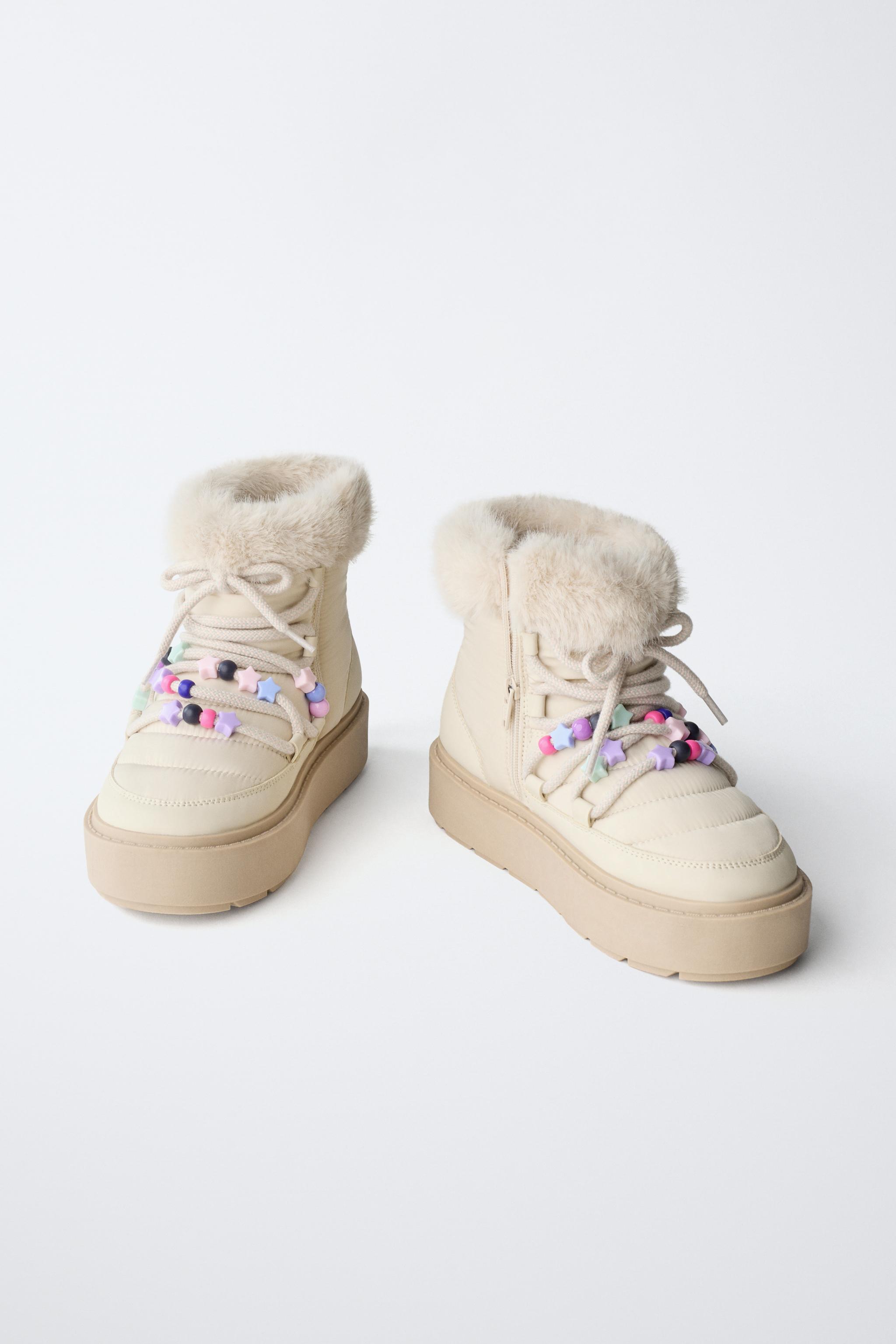 BEADED FAUX FUR ANKLE BOOTS