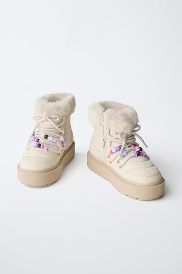 BEADED ANKLE BOOTS WITH FAUX FUR LINING - Ecru White by Zara - Image 2
