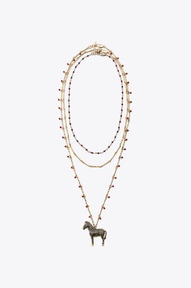 PACK OF 3 ZEBRA BEADED NECKLACES - Golden by Zara