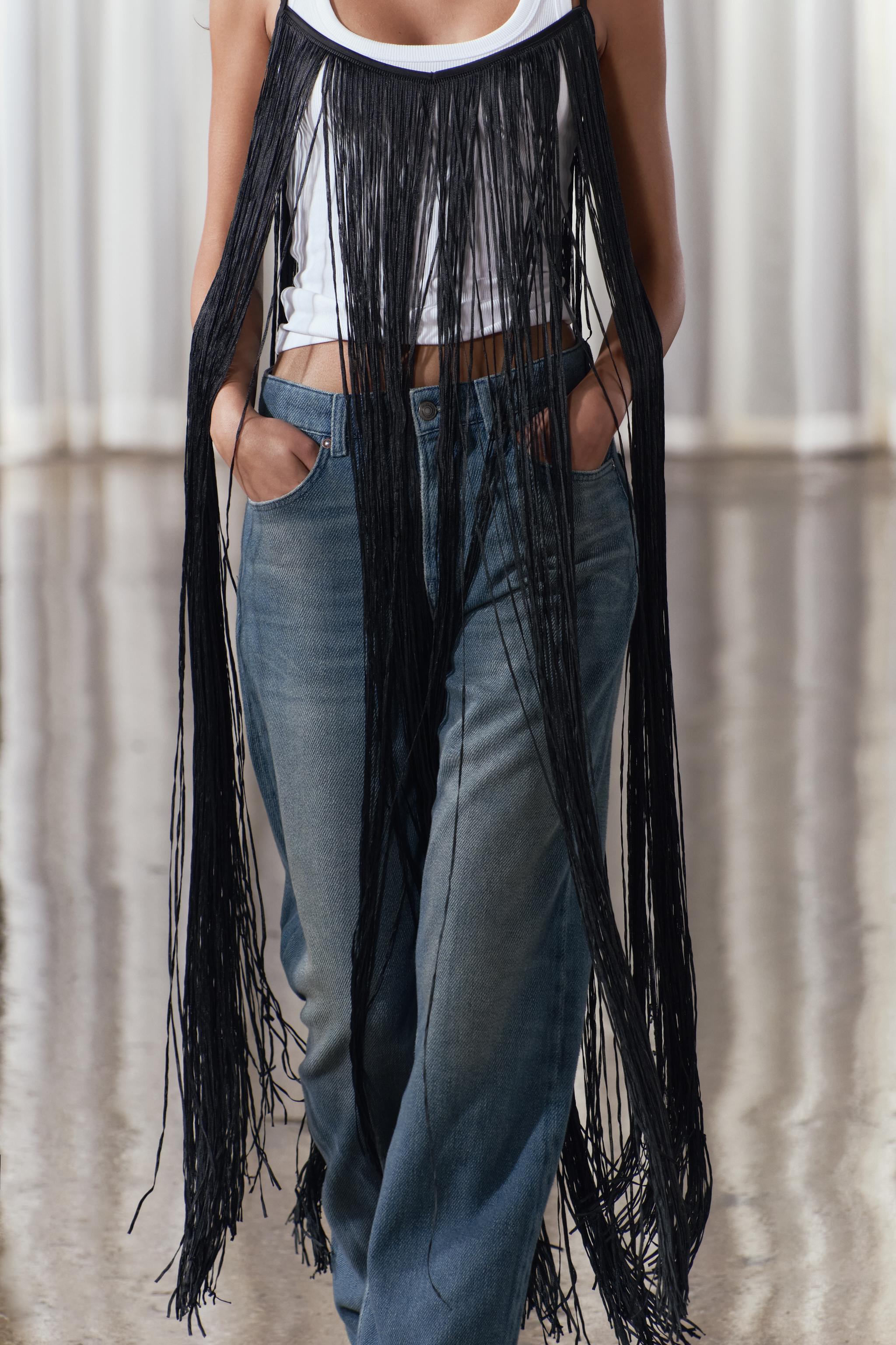 Chic Party Black Beaded Fringe Cropped Pants