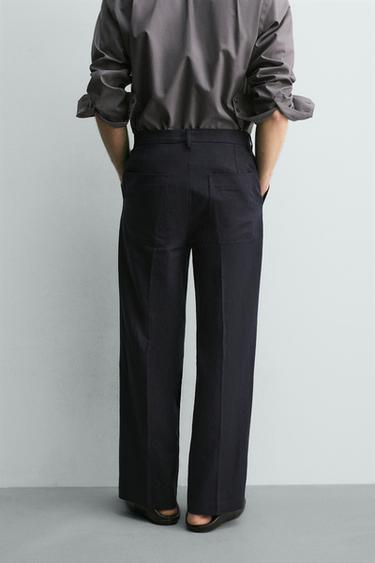 RELAXED FIT COTTON-LINEN TROUSERS - Navy blue by Zara - Image 2