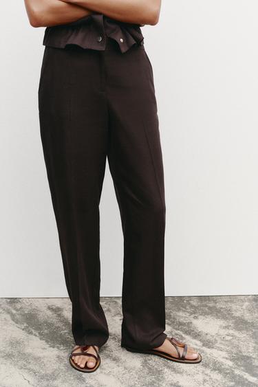 STRAIGHT-LEG LINEN BLEND TROUSERS - Brown by Zara - Image 2