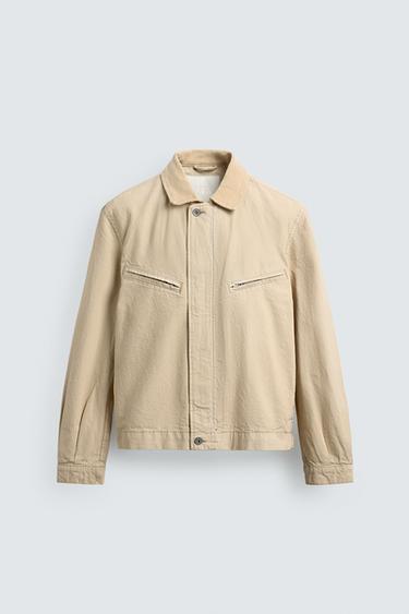 جاكيت CROPPED بقصة وياقة كوردروي - أصفر الخاص بـ Zara
