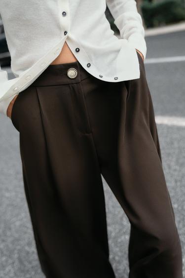 PALAZZO TROUSERS WITH GOLDEN BUTTON - Brown by Zara - Image 2