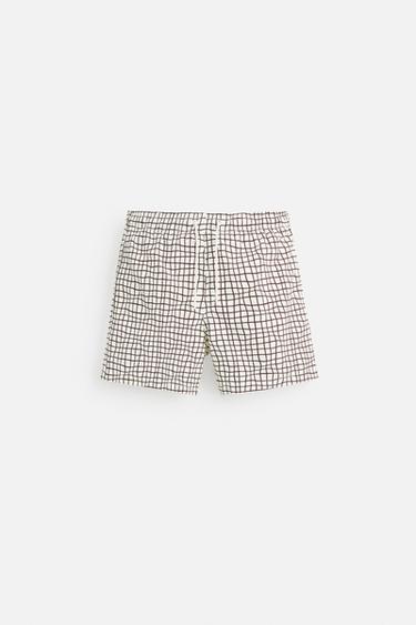 CHECKED PRINT REGULAR SWIMMING TRUNKS - Ecru by Zara