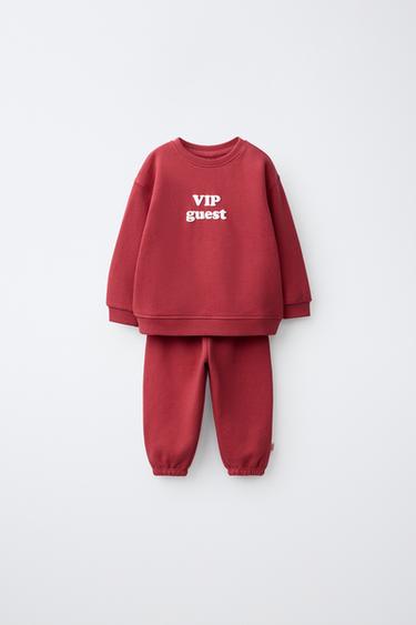 TEXT SWEATSHIRT AND JOGGERS SET - Mid-red by Zara