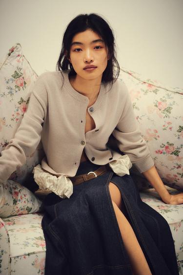 Zara 拼接針織開襟衫 - 沙色