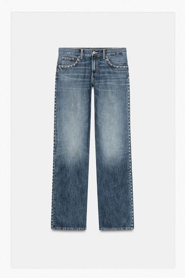 TRF SLUNG LOW-RISE STUDDED JEANS - Blue by Zara