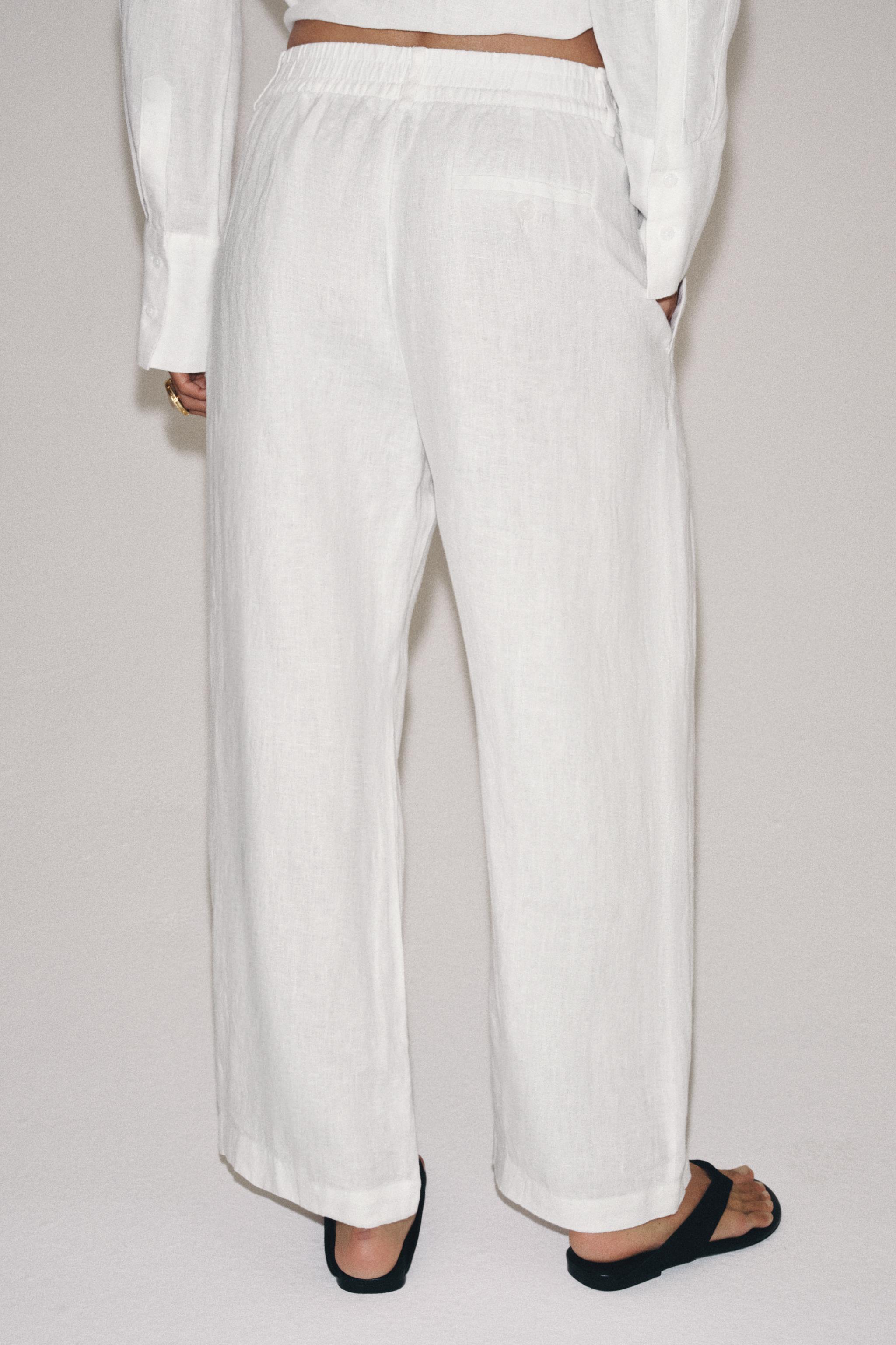 Zara ZW COLLECTION %100 KETEN PİLİLİ PANTOLON görsel 3