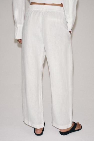100% LINEN PLEATED TROUSERS ZW COLLECTION - White by Zara - Image 2