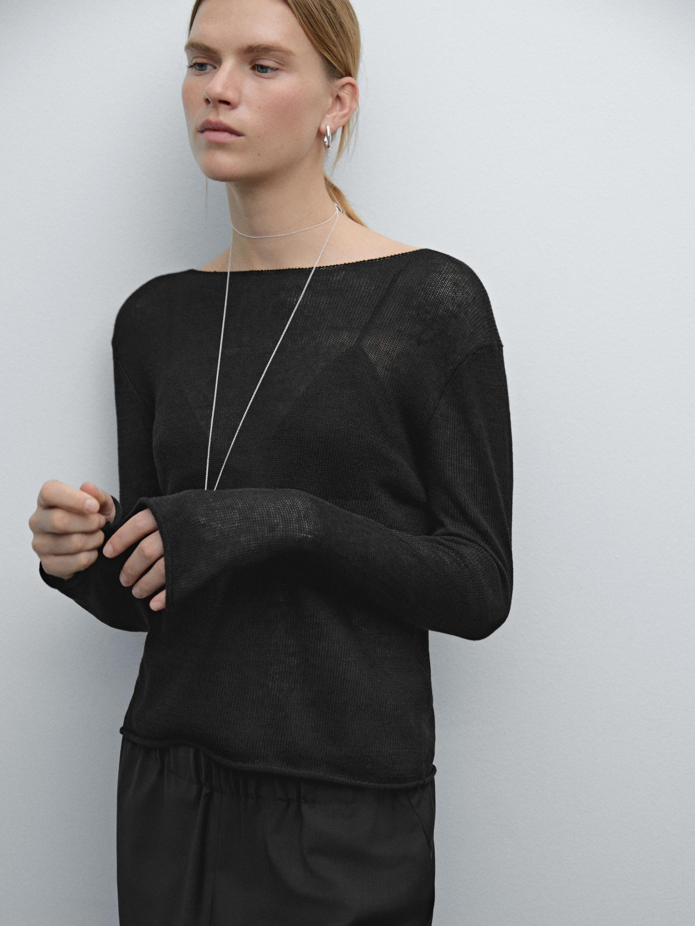 Cotton blend cutwork sweater - Black | ZARA United States Cotton blend cutwork sweater - Black | ZARA United States