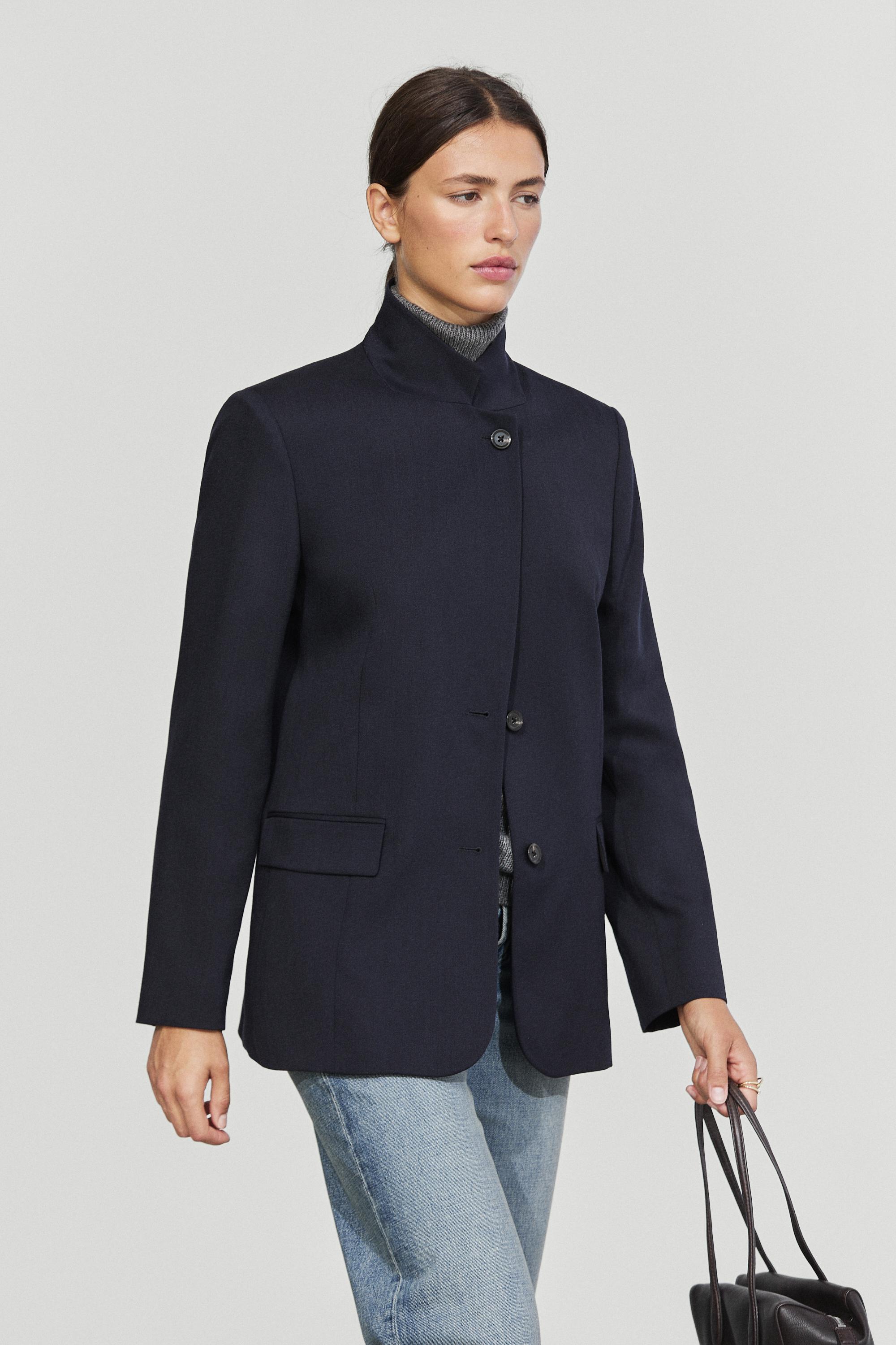 Blazer col montant en laine et daim