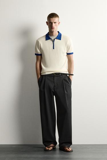 POLO E TRIKOTUAR COLOR BLOCK ME ZINXHIR - Ngjyrë natyrale nga Zara