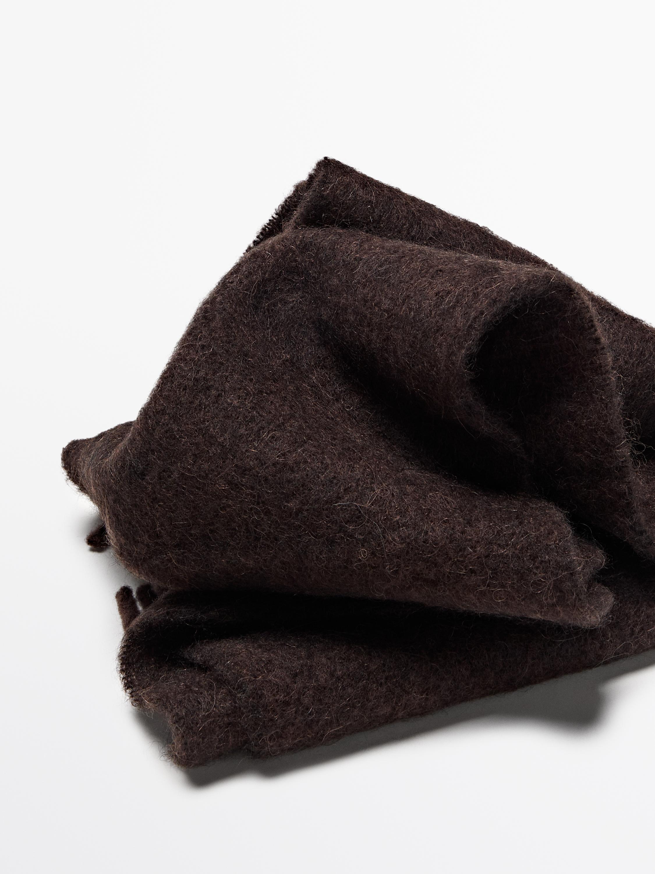 Fringed alpaca and wool blend scarf