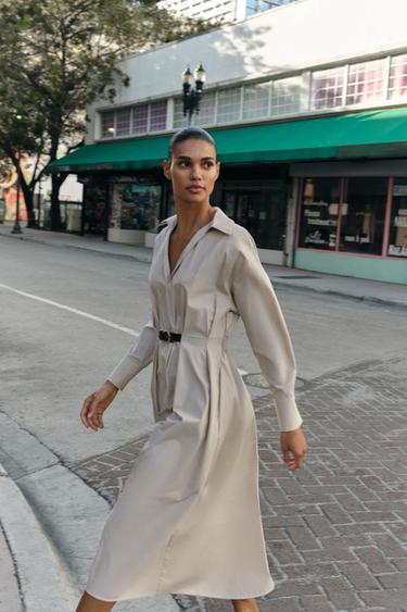 ROBE MI-LONGUE AVEC CEINTURE - Beige de Zara - Image 2