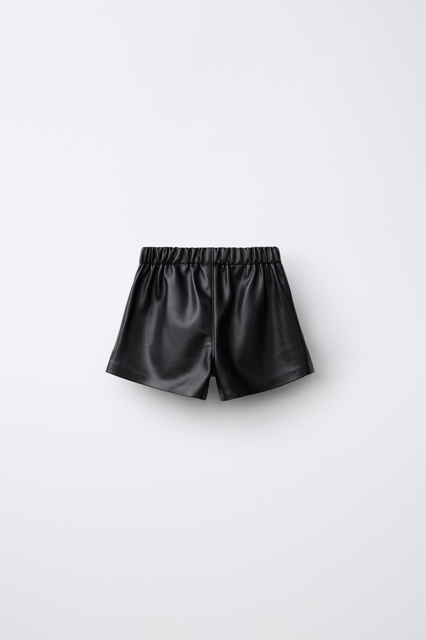 Детская юбка Zara Faux Leather Bermuda, цвет: Чёрный — фото 3