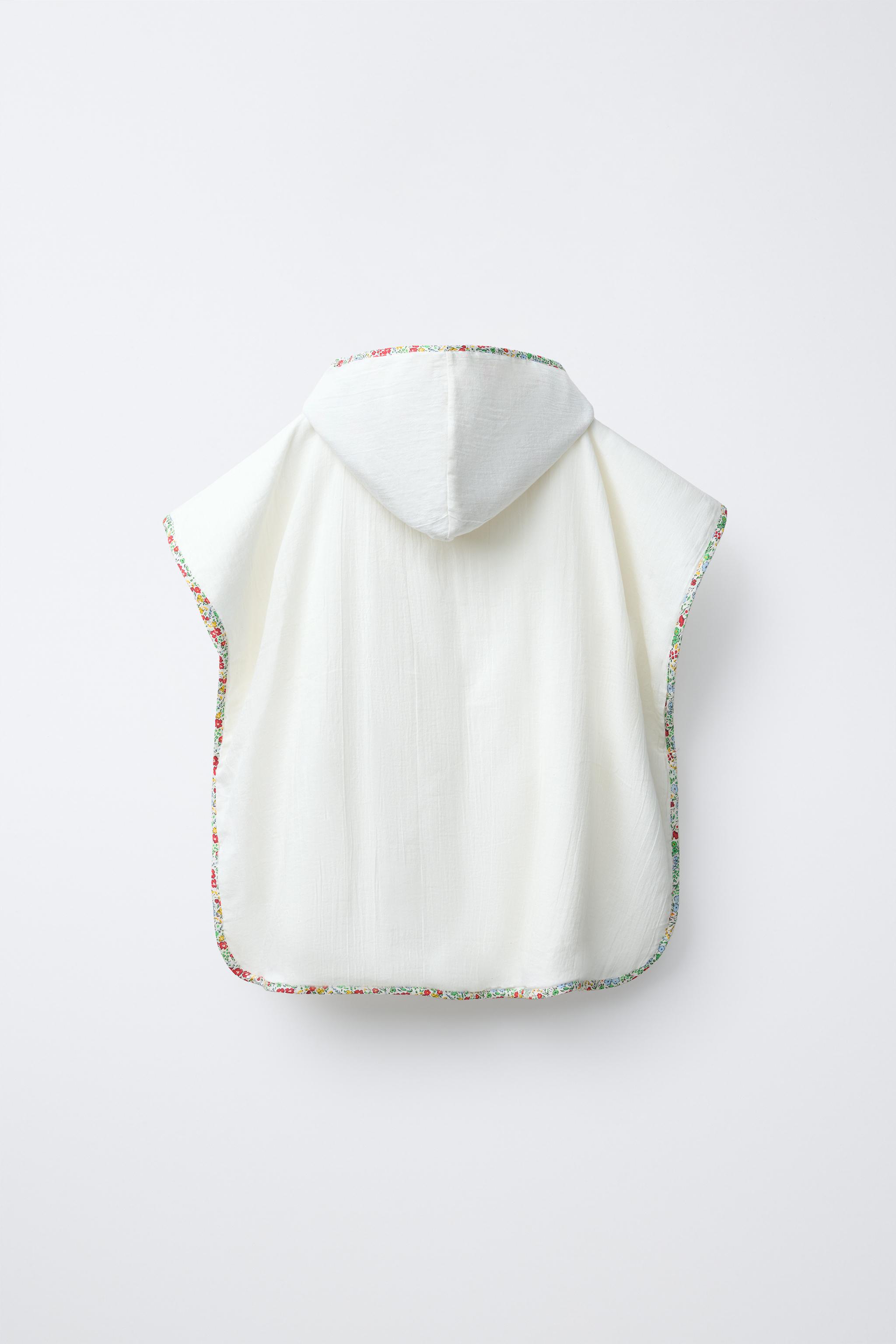 TEXTURED TOWEL PONCHO WITH FLORAL TRIM | ZARA United States