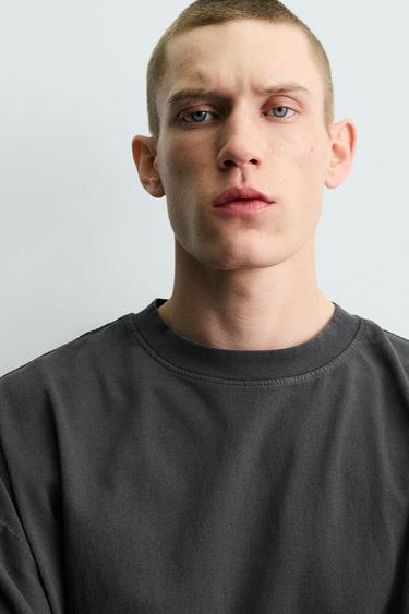 CAMISETA BÁSICA LAVADA - Antracita oscuro de Zara