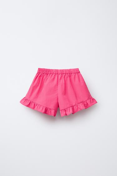 POPLIN BERMUDA SHORTS WITH RUFFLES - Fuchsia by Zara