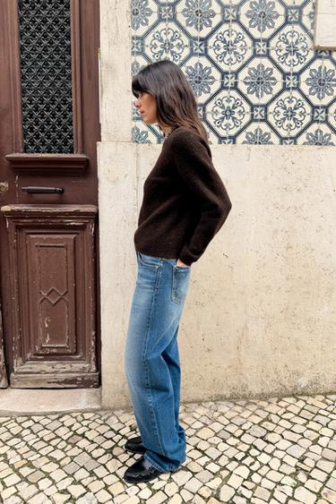 JEWEL BEADED NECK KNIT JUMPER - Brown by Zara