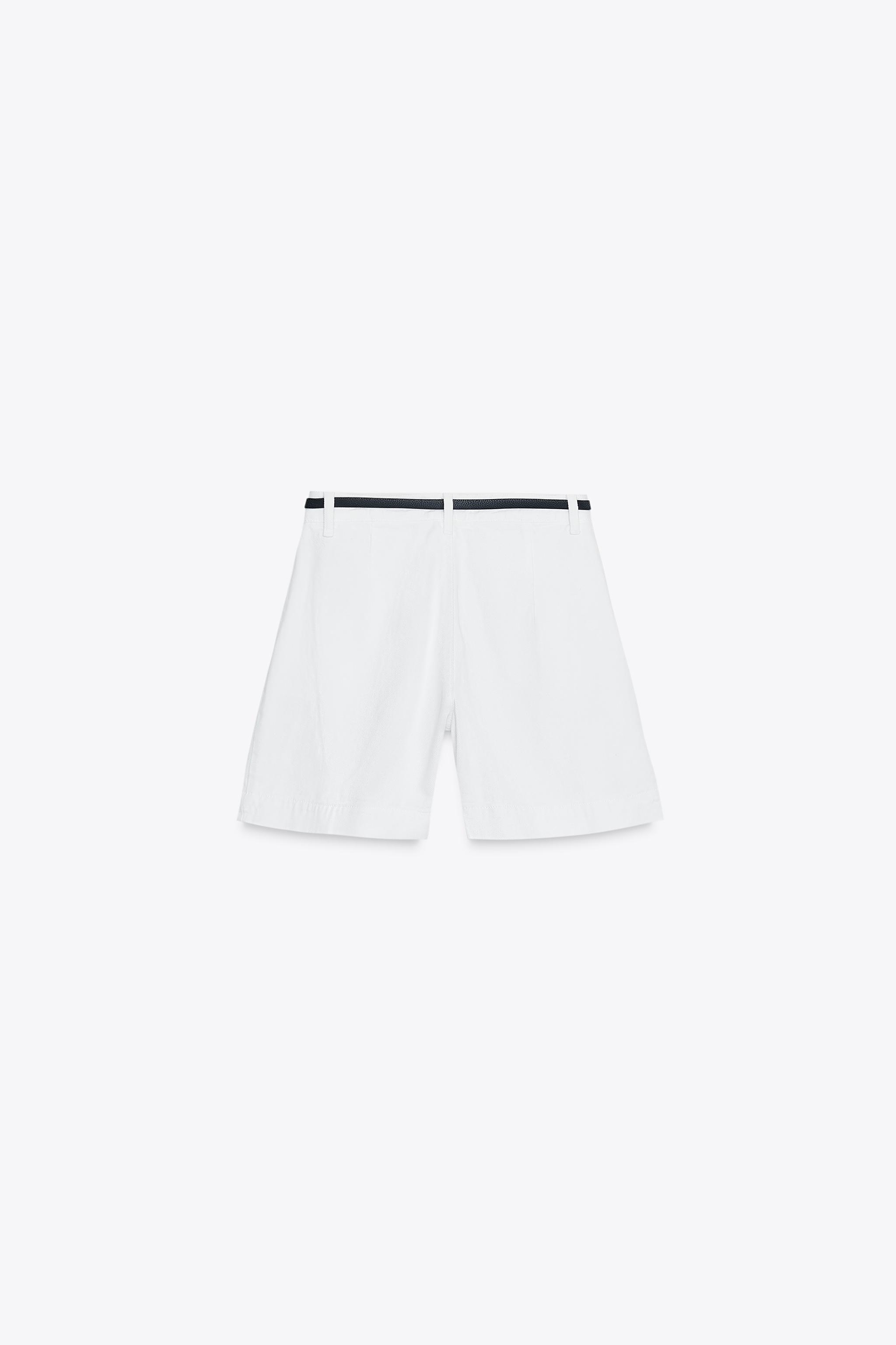 Z1975 DENIM PLEATED SHORTS WITH BELT - White | ZARA United