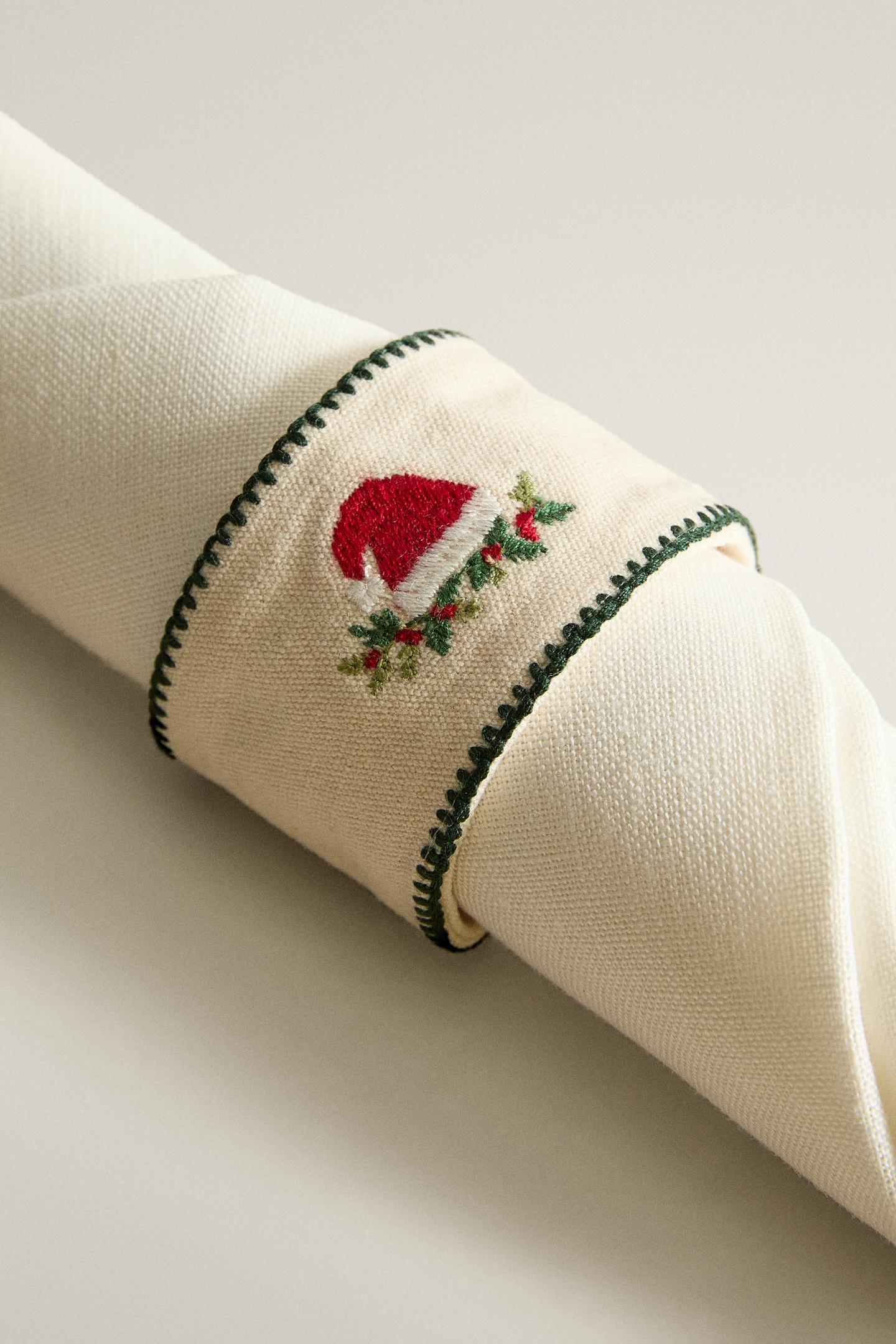 Женские аксессуары Zara SET OF Cotton Christmas Napkin Holders (Set OF 4), цвет: Экрю — фото 4