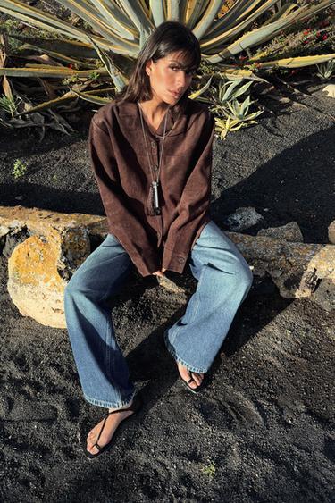 Zara FAUX SUEDE OVERSHIRT - Chocolate brown