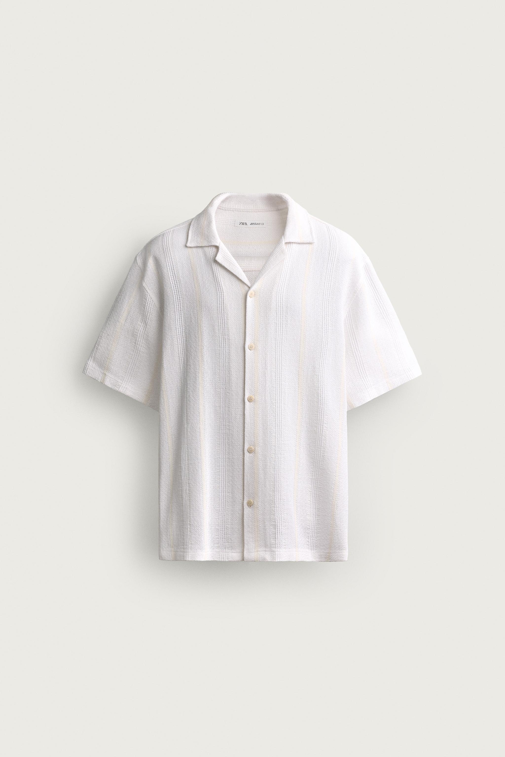 REGULAR FIT STRIPED JACQUARD SHIRT — Oyster-white