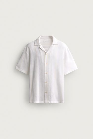 قميص جاكار مخطط فيت عادي - أبيض مكسور by Zara