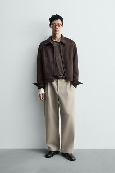 ÁO KHOÁC GIẢ DA LỘN DÁNG RỘNG VỪA - Màu sôcôla từ Zara