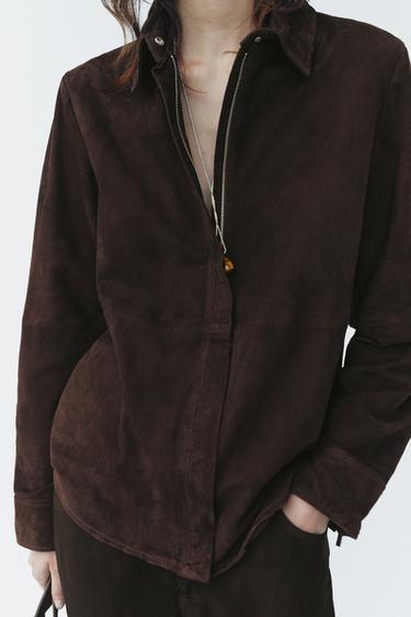 ZW COLLECTION LIMITED EDITION 100% SUEDE LEATHER OVERSHIRT - Brown by Zara