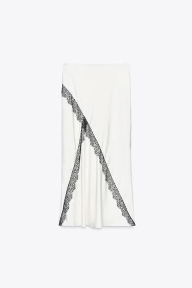 GONNA MIDI SATINATA PIZZO - Écru di Zara