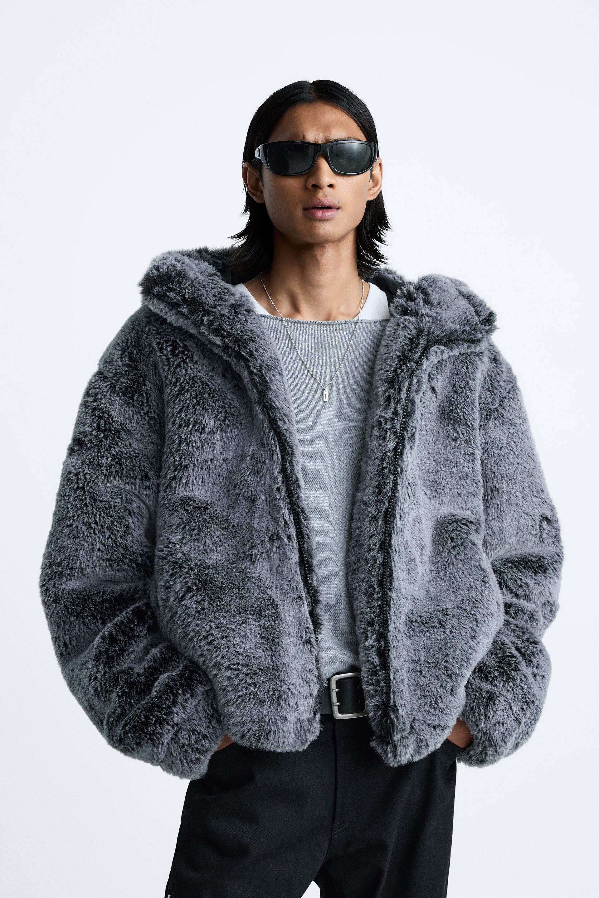 ASOS Bershka faux fur hooded jacket in blue 49.90