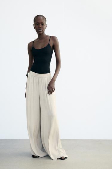 PANTALON SATINÉ TAILLE ÉLASTIQUE - Cave de Zara - Image 0